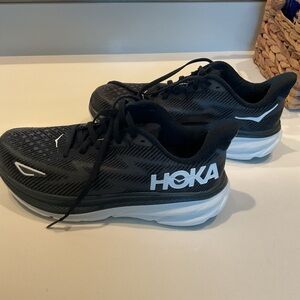 Hoka Black and White Athletic Running Shoes Clifton 9